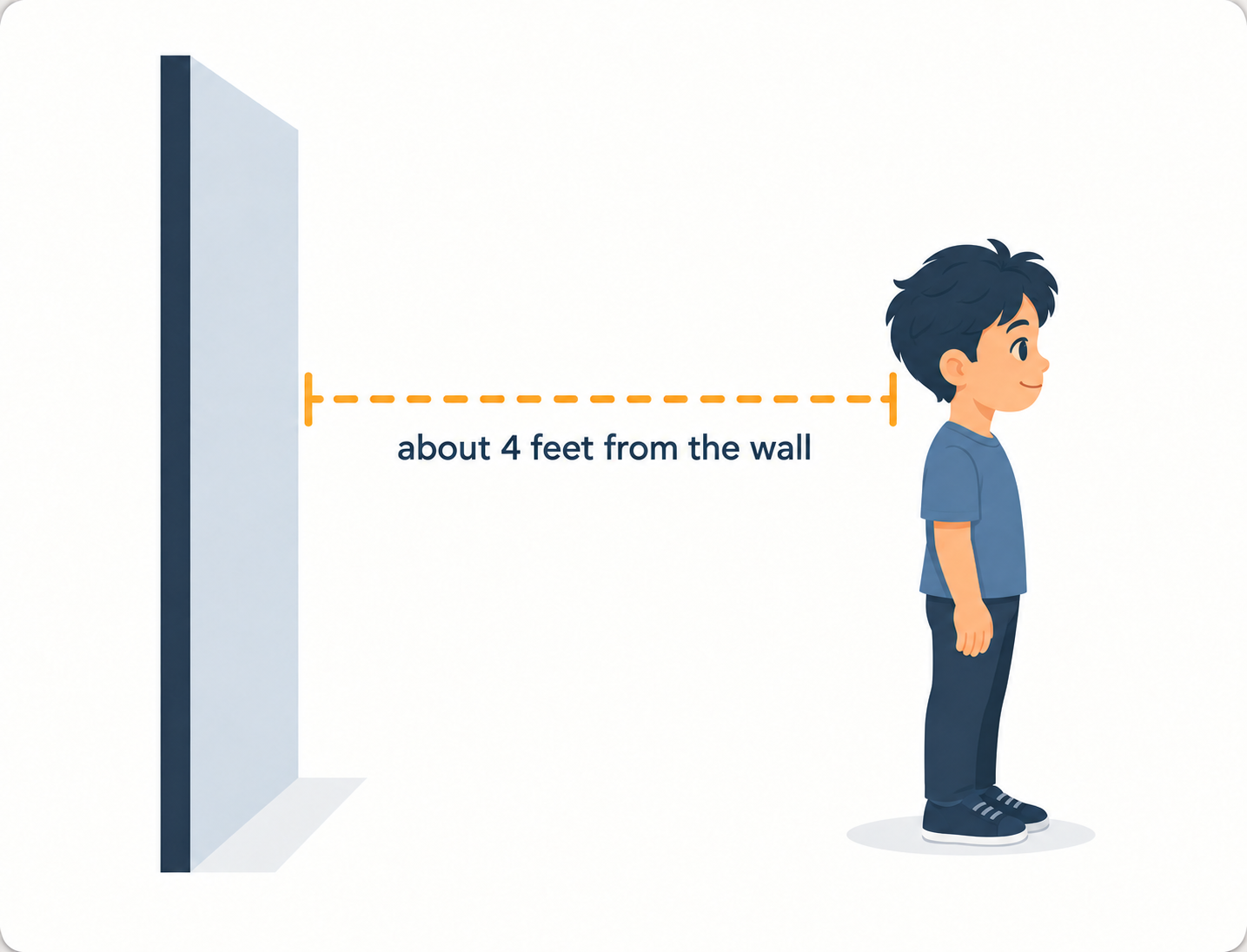 Child standing about four feet in front of a plain wall